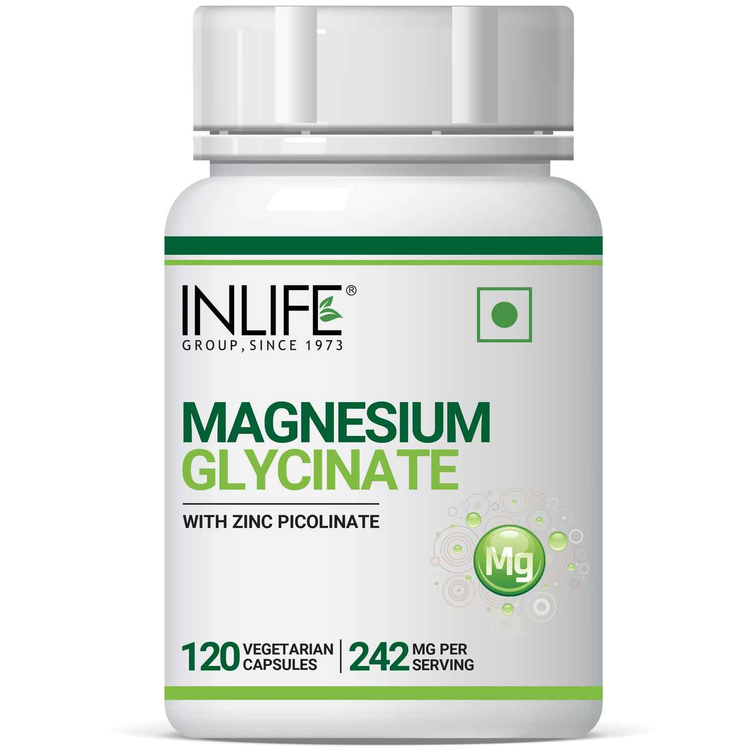 Buy INLIFE Magnesium Glycinate Supplement 1100mg (Elemental Magnesium 242mg) with Zinc 10mg (as Zinc Picolinate) Per Serving, Relaxation & Healthy Muscle Function - 120 Vegetarian Capsules - Purplle