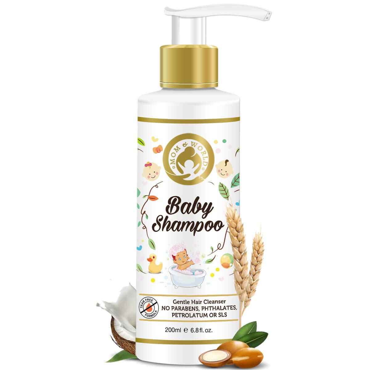 Buy Mom & World Tear Free Baby Shampoo 200ml - With Organic Moroccan Argan Oil & Oats Extract - No SLS / Paraben - Purplle