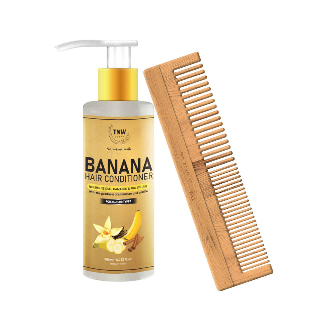 Buy TNW – The Natural Wash Banana Conditioner and Neem Wood Comb with Natural Ingredients | For Frizz-Free and Manageable Hair | Combo for Hair Care Combo of 2 - Purplle