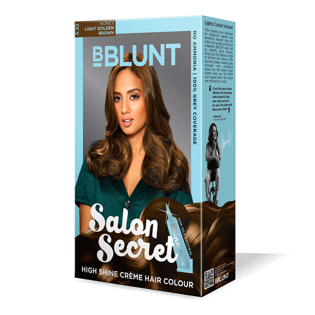 Buy BBLUNT Salon Secret High Shine Creme Hair Colour - Honey Light Golden Brown 5.32. No Ammonia  ( 100 g+8ml) - Purplle