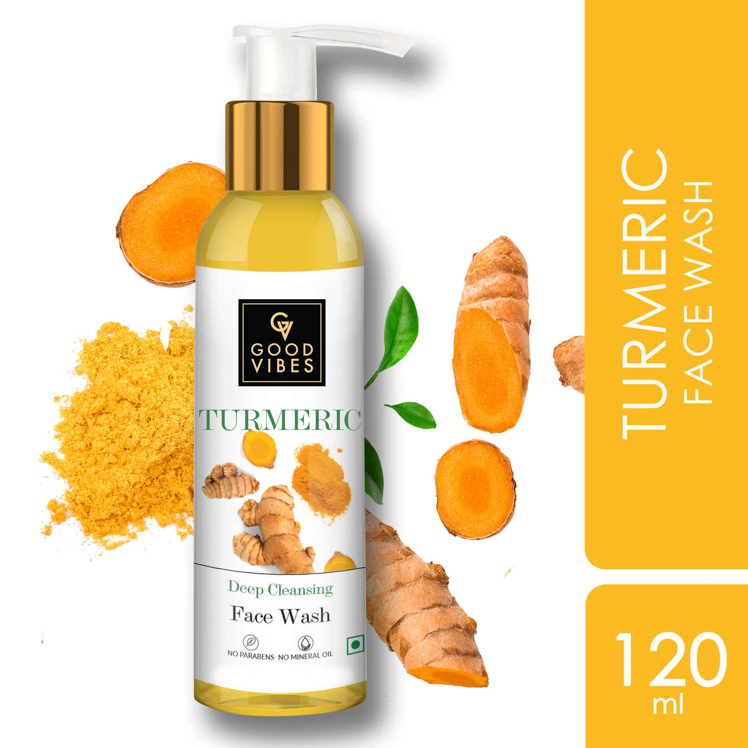 Buy Good Vibes Turmeric Deep Cleansing Face Wash | Hydrating, Moisturizing, Brightening | No Parabens, No Mineral Oil, No Animal Testing (120 ml) - Purplle