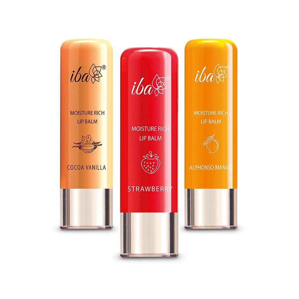 Buy Iba Lip Balm Trio (Moisture Rich Lip Balm – Strawberry | Cocoa Vanilla | Alphonso Mango) - Purplle