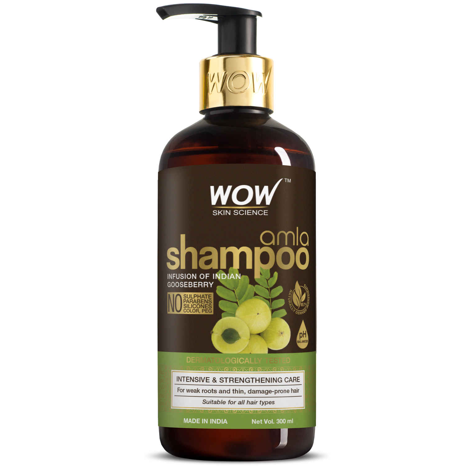 Buy WOW Skin Science Amla Shampoo For Weak Hair - No Sulphate, Parabens, Silicones, Synthetic Color & PEG (300 ml) - Purplle