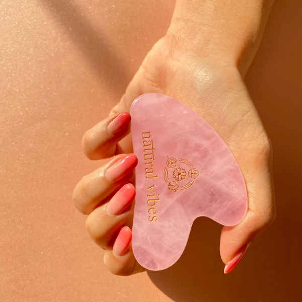 Buy Natural Vibes Rose Quartz Gua Sha For Face, Neck and Under eye with FREE Gold Beauty Elixir Oil 3 ml - Purplle