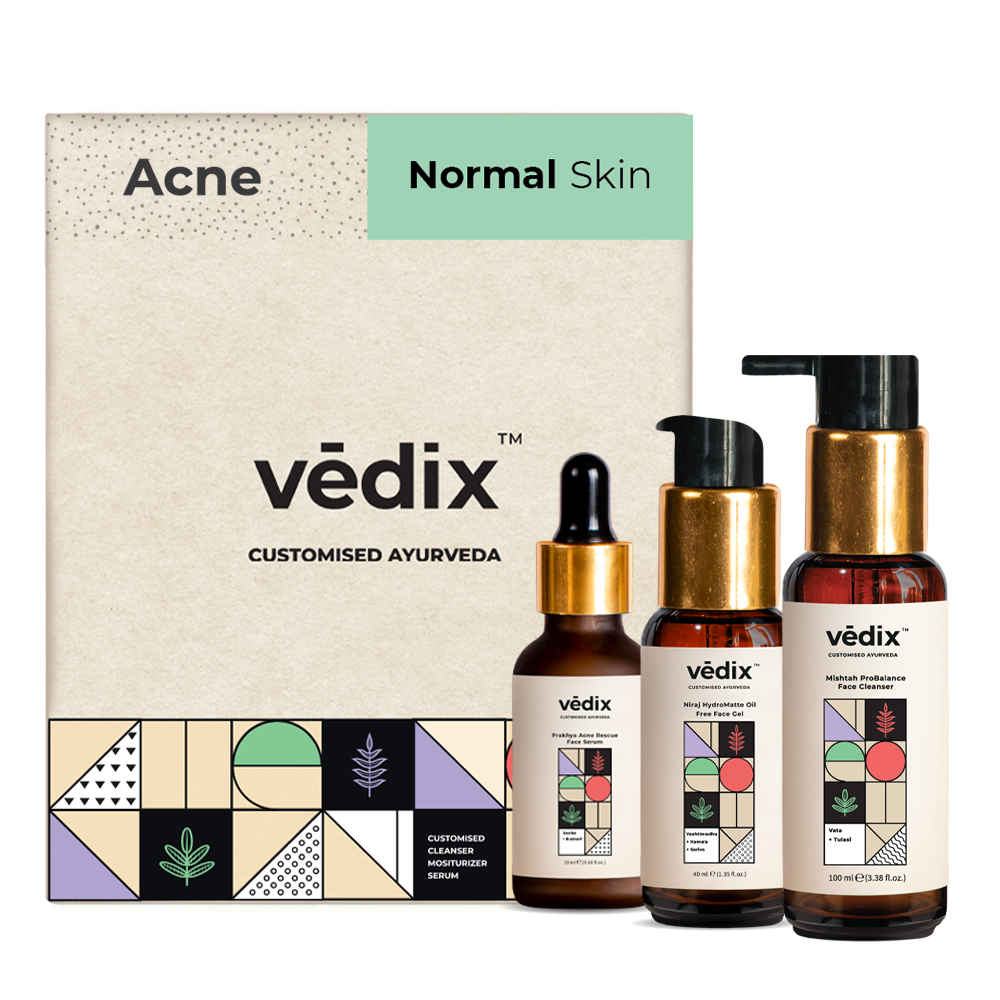 Buy Vedix Customized Skin Care Kit For Normal Skin With Acne - 3 Product Kit - Vedix Face Wash For Normal Skin (100ml) - Vedix Face Serum For Acne Prone Skin (20ml) - Vedix Moisturizing Face Gel For Normal Skin (40ml) - Purplle