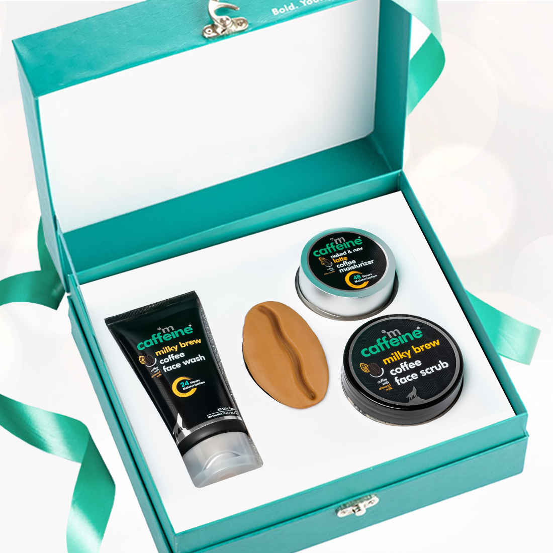 Buy mCaffeine Latte Gift Set for Rakhi| 4 100% Natural Products - Face Wash, Scrub, Mask and Bathing Bar in a Premium Box - Purplle