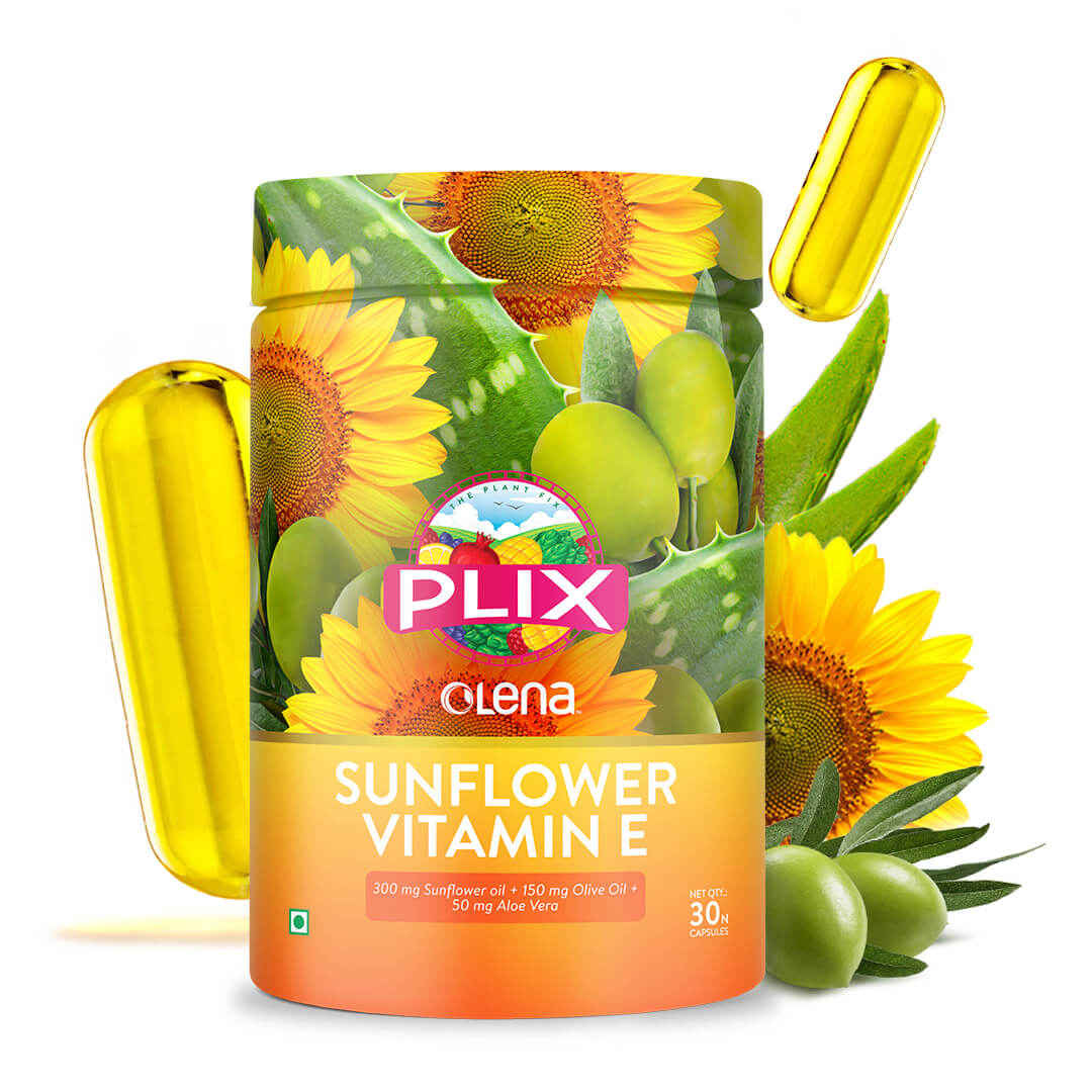Buy PLIX Plant-based Vitamin E 400 30 Capsules (Natural Vitamin E with Sunflower, Aloe Vera and Olive Oil) for Glowing Skin and Hair - Purplle