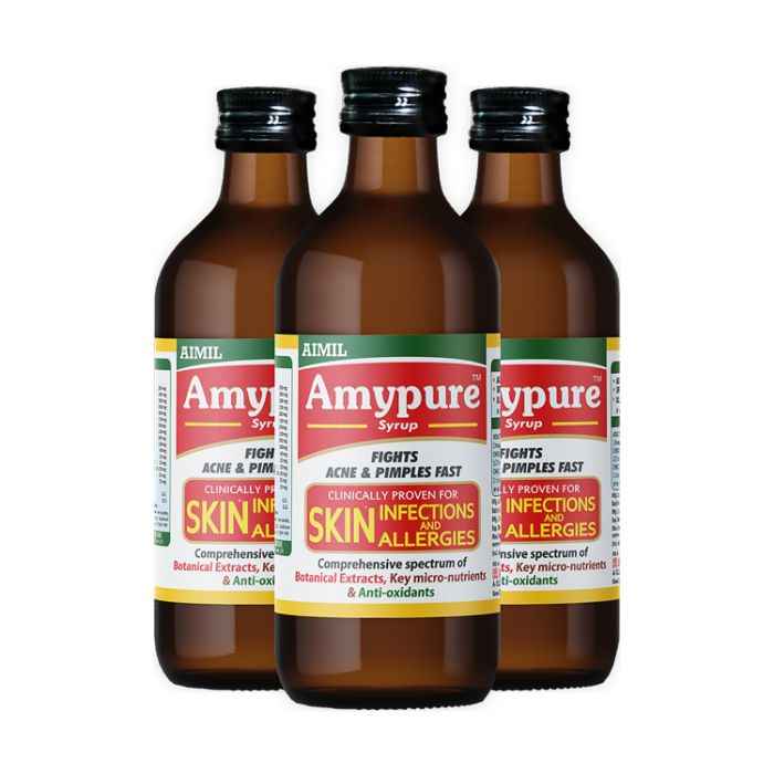 Buy AIMIL Amypure Ayurvedic Blood Purifier Syrup For Pimple Free, Fair & Glowing Skin - 200 ML (Pack of 3) - Purplle