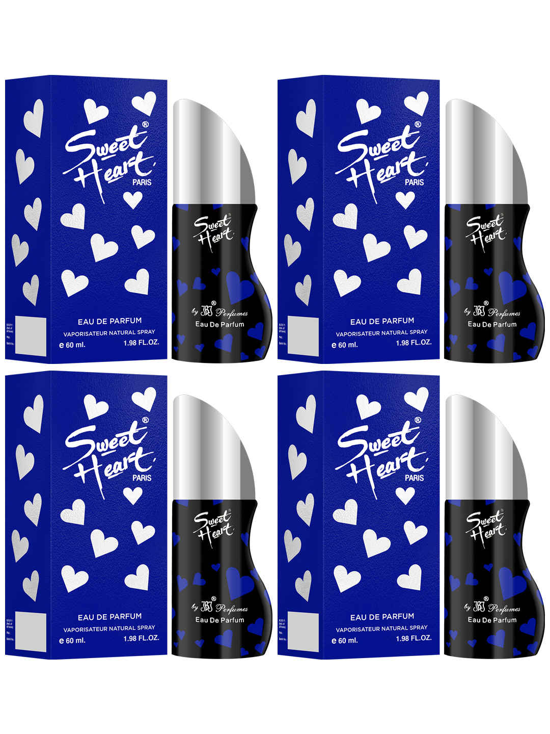 Buy Sweet Heart Blue Long Lasting Imported Eau De Perfume, 60ml Each (Pack of 4) - Purplle