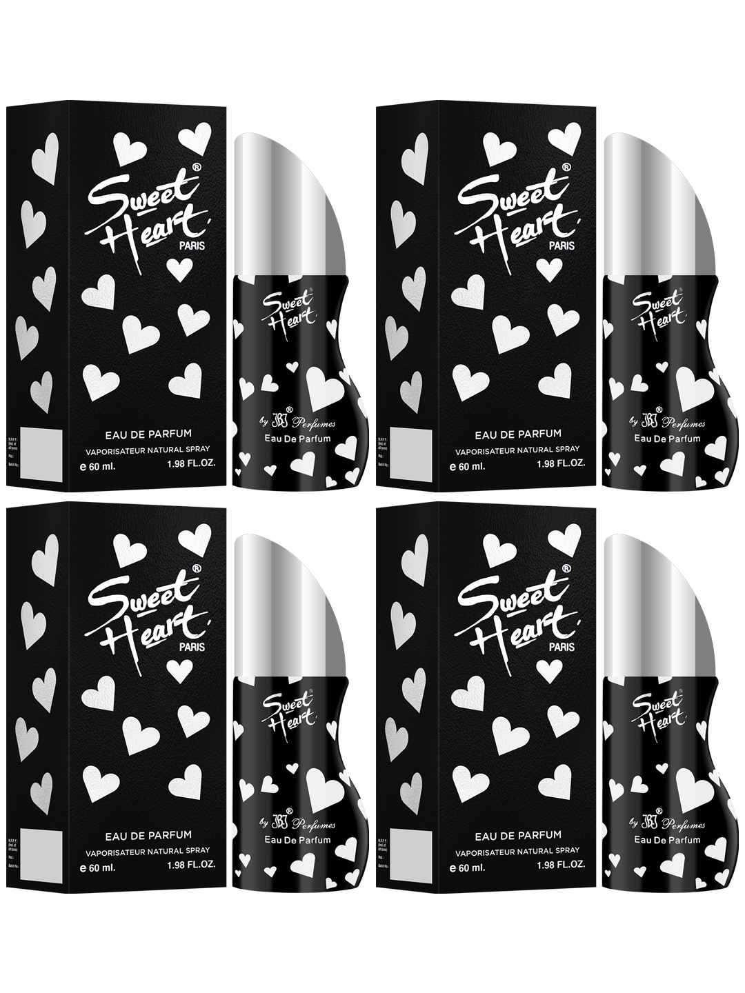 Buy Sweet Heart Black Long Lasting Imported Eau De Perfume, 60ml Each(Pack of 4) - Purplle