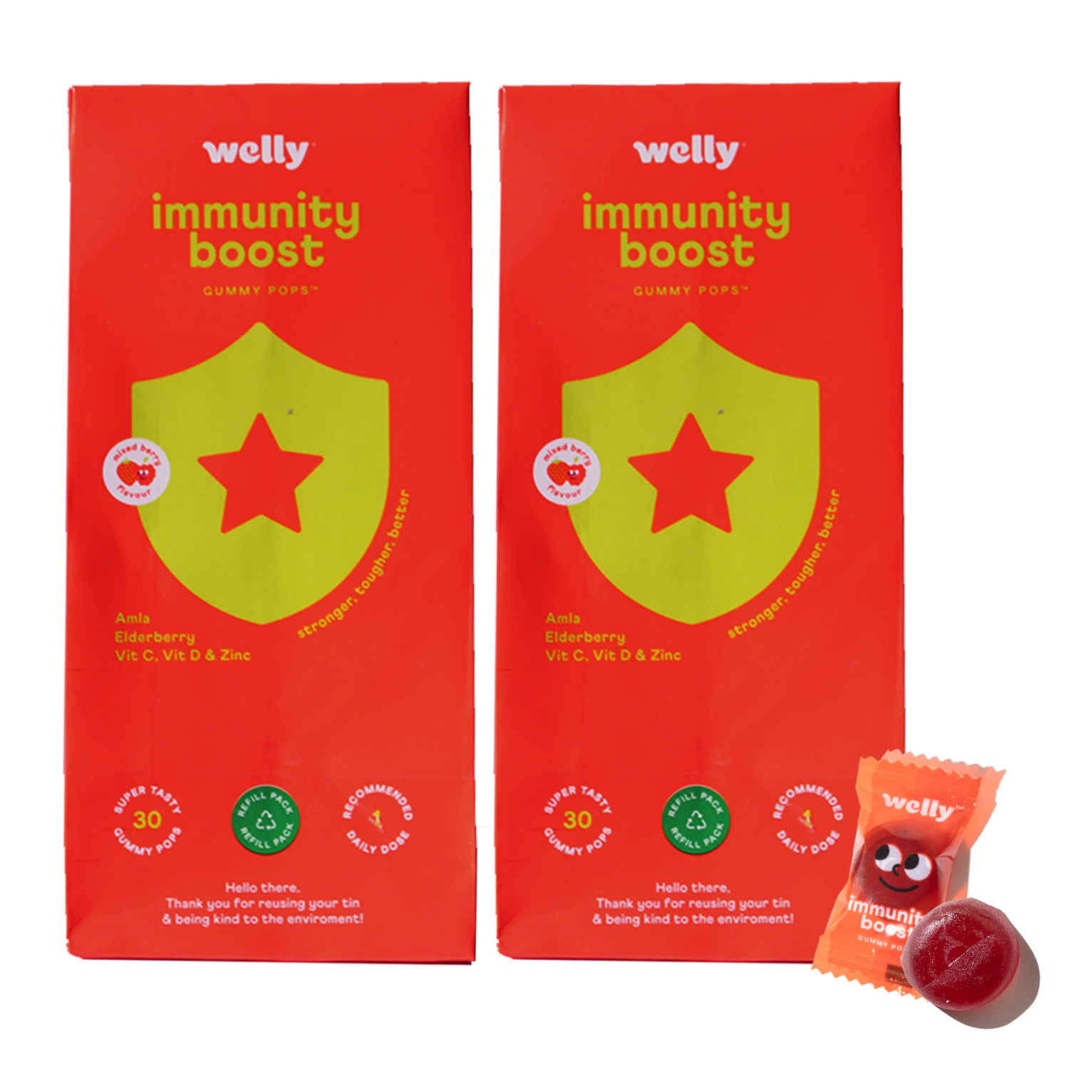 Buy Welly Immunity Boost Gummies Refill Packs with Amla, Vitamin C, D, A, Zinc, Elderberry - Purplle