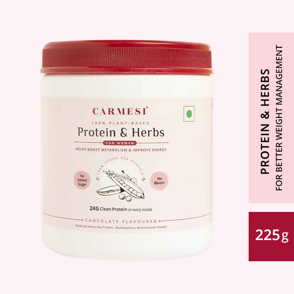 Buy Carmesi Protein & Herbs for Women | 100% Vegan Pea Protein | Better Metabolism & Weight Management | Chocolate Flavoured | 225 gm (7 Servings) | Plant-Based - Purplle
