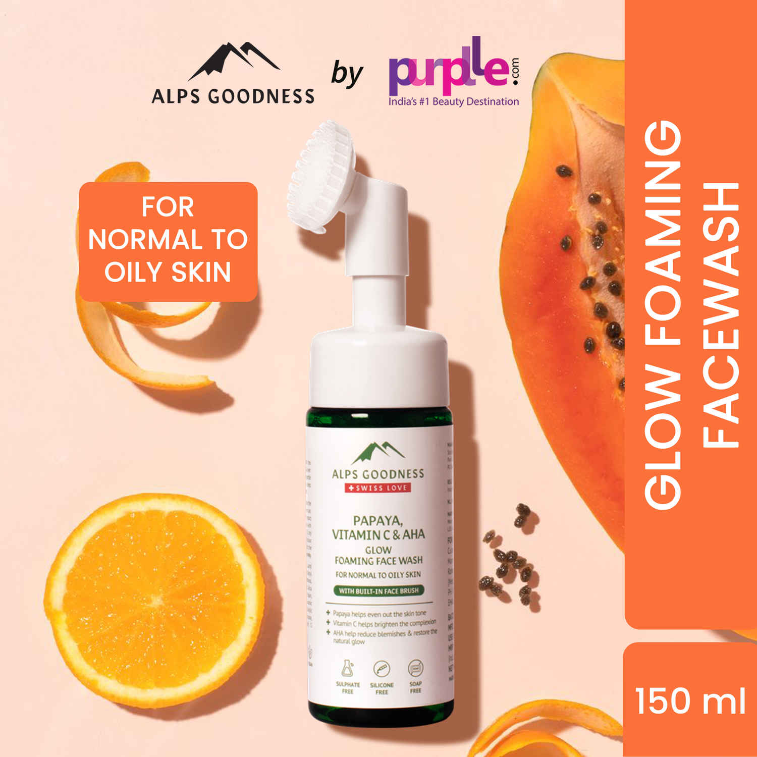 Buy Alps Goodness Vitamin C Glow Foaming Face Wash with Papaya & AHA For Normal to Oily Skin (150 ml)| Vitamin C Facewash| No Sulphates| No Parabens| Sulphate free facewash| Cruelty Free| Vegan - Purplle