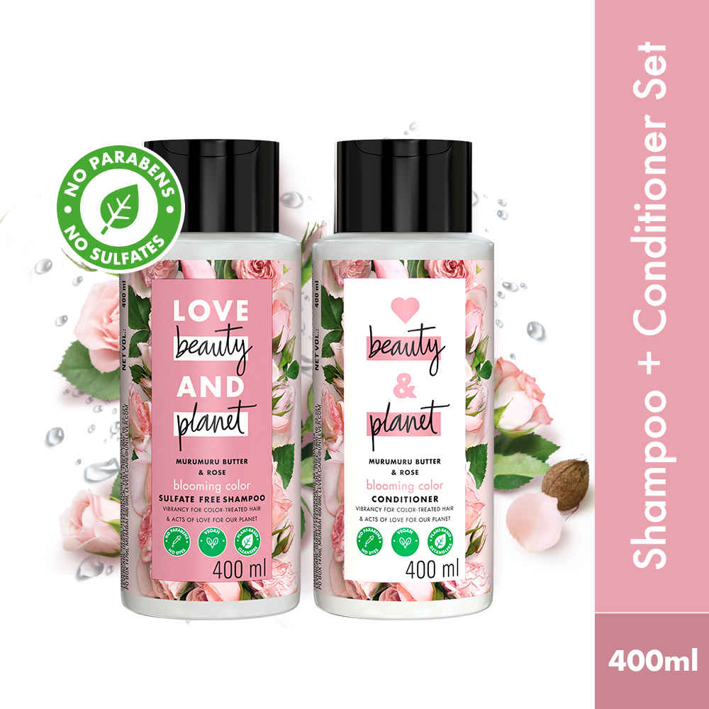 Buy Love Beauty & Planet Murumuru Butter and Rose Aroma Blooming Colour Shampoo & Conditioner, 400 ml each - Purplle