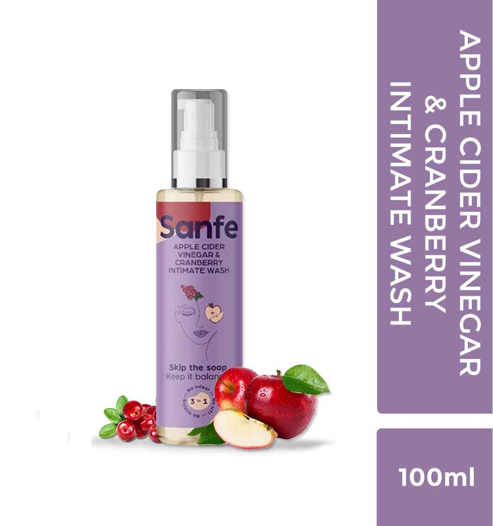 Buy Sanfe Natural Intimate Wash, 3 In 1 - No Odour, No Itching, No Irritation Apple Cider (100ml Wash)| body odour remover for women | vagina wash pump | vagina wash| female hygiene wash | feminine hygiene wash | feminine wash.(Multicolor) - Purplle