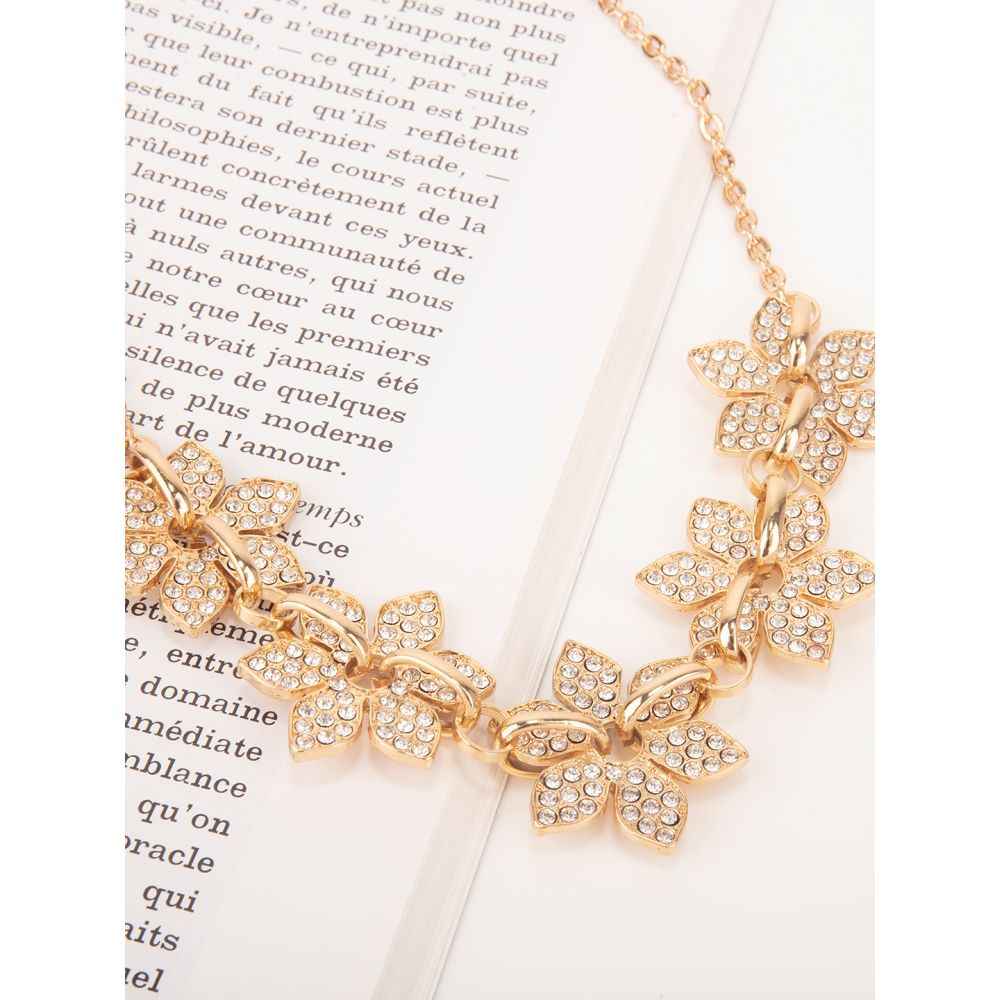 Buy Lilly & Sparkle Alloy Gold Toned Diamond Studded Flower Design Statement Necklace For Women - Purplle