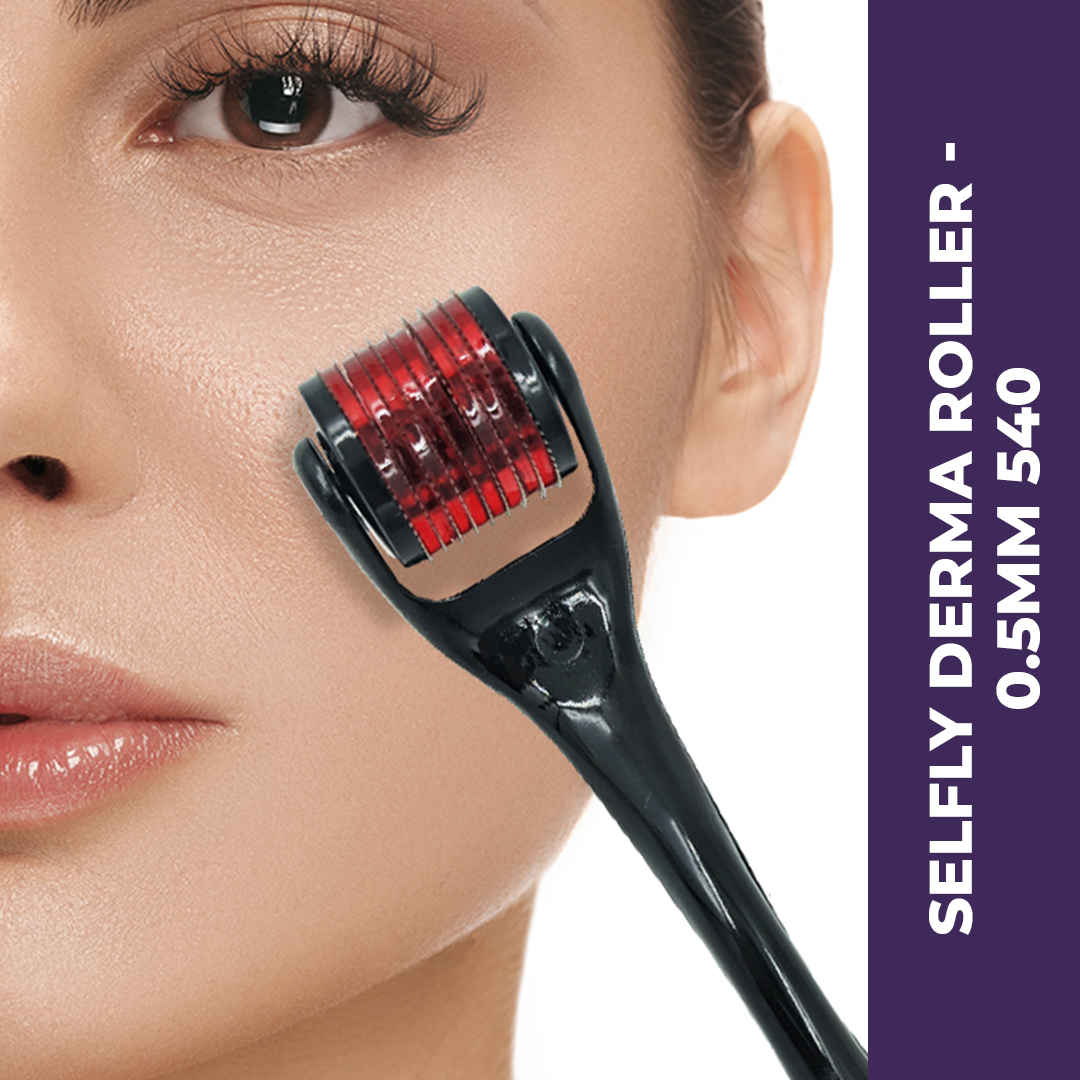 Buy Selfly Derma Roller - Derma Roller 0.5mm For Acne Scar | 540 Titanium Alloy Derma Roller For Face, Treats Acne, Scar, Skin Ageing, Stretchmarks By Sanfe (Multicolor) Derma Roller | Derma Roller for Hair Regrowth | Microneedling Roller - Purplle