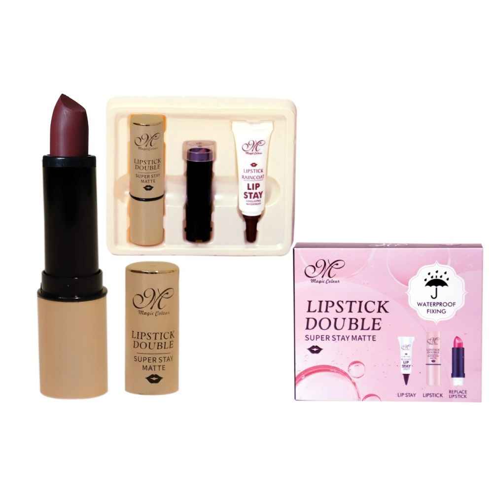 Buy Magic Colour Kiss Proof Transfer Proof Lipstick Double with Waterproof Fixing Coat Combo, Long Lasting, Super Stay Matte Lip Color (2 Lipsticks 3.8 gm each + 1 Lip Stay Gel 8 gm, Burgundy Blush) - Purplle