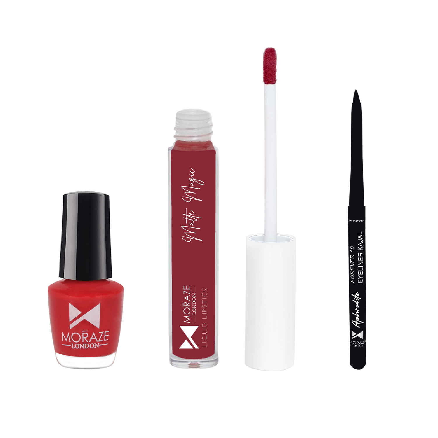 Buy Moraze Combo Pack of Nail Polish (Watermelon), Kajal, & Lipstick (No Regret) - Purplle