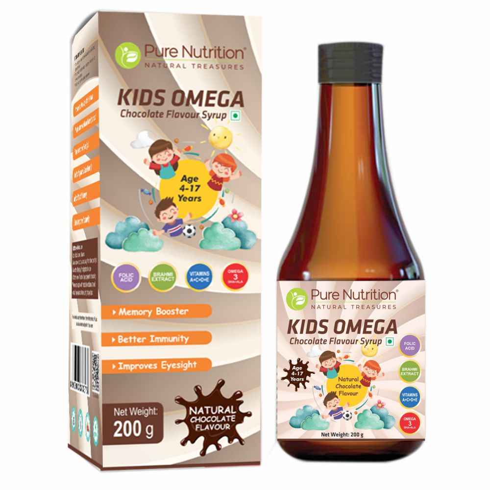 Buy Pure Nutrition Kids Omega Chocolate Flavour Syrup | Age Range 4-17 Years | With Omega 3-6-9, Vitamin A, C, D, E | Improves Memory & Eyesight, Boosts Immunity- 200g - Purplle