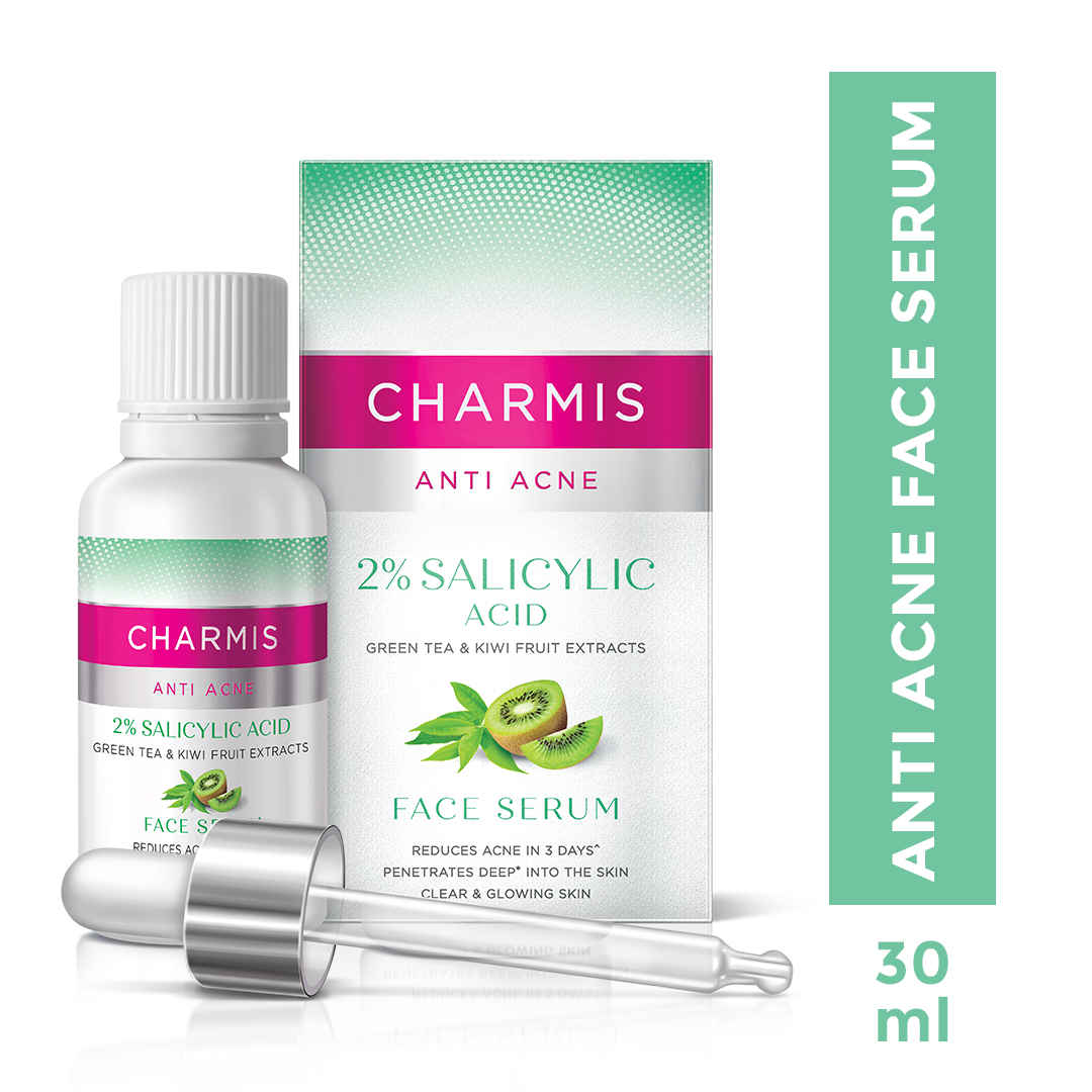 Buy Charmis Anti Acne Face Serum with 2% Salicylic Acid, Green Tea & Kiwi extracts for Clear & Glowing skin, 30ml, White - Purplle