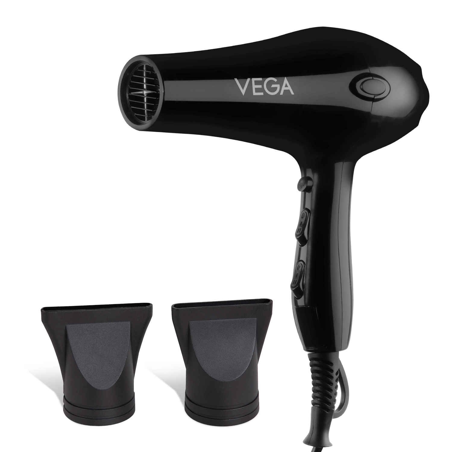 Buy VEGA VHDP-02 Professional Hair Dryer For Women & Men- (Pro Touch 1800-2000W) Cool Shot Button, 2 Heat/2 Speed Settings & 2 Detachable Nozzles|Black|2000 Watt 1 pc - Purplle