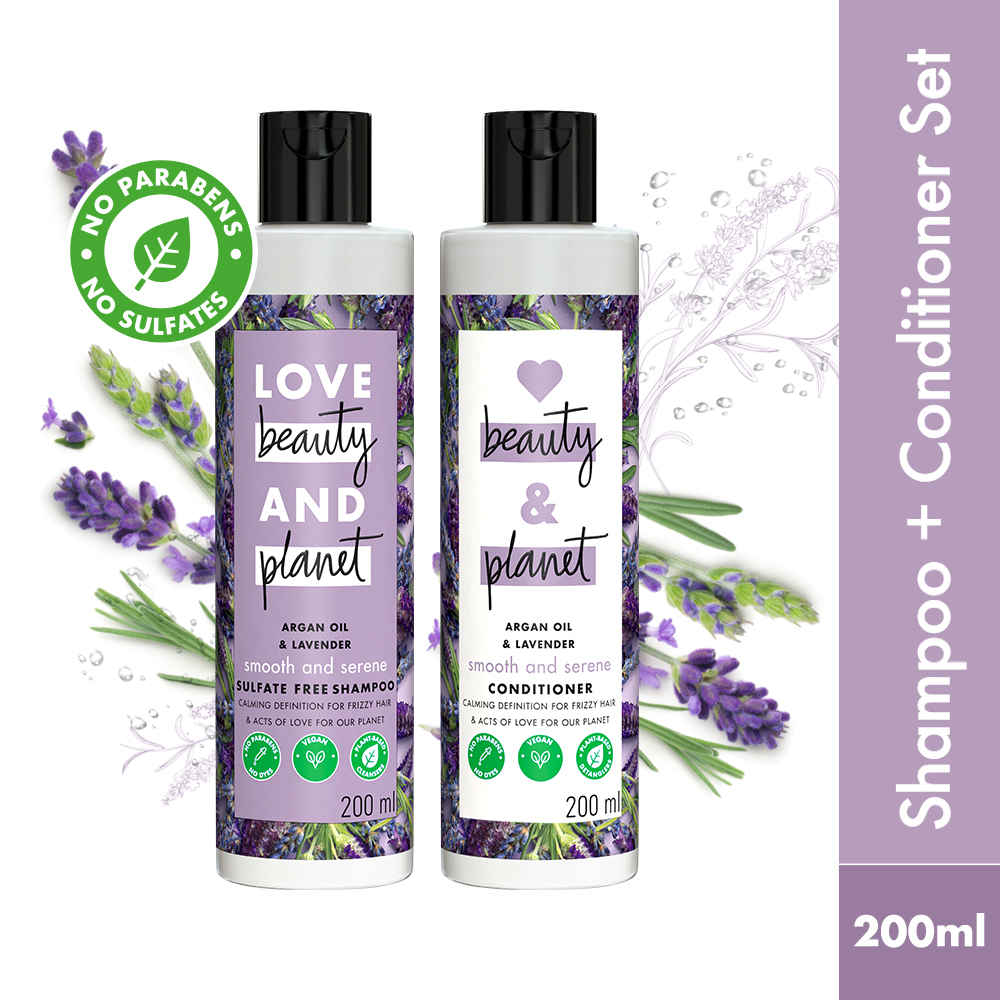 Buy Love Beauty Planet Natural Argan Oil and Lavender Anti-Frizz, Smoothening Shampoo & Conditioner Combo, 200ml - Purplle