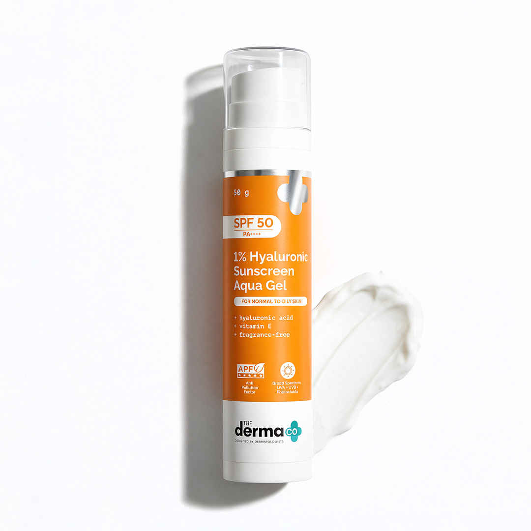 Buy The Derma Co. 1% Hyaluronic Sunscreen Aqua Gel with SPF 50 & PA++++ for Broad Spectrum & Blue Light Protection 50 gm| In-Vivo Tested - Purplle
