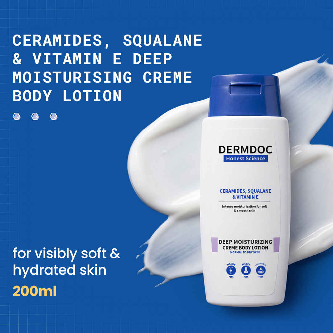 Buy DERMDOC by Purplle Ceramides, Squalane & Vitamin E Deep Moisturising Creme Body Lotion (200 ml) | body lotion for dry skin | non-greasy moisturizer, quick absorbing, long lasting moisture - Purplle