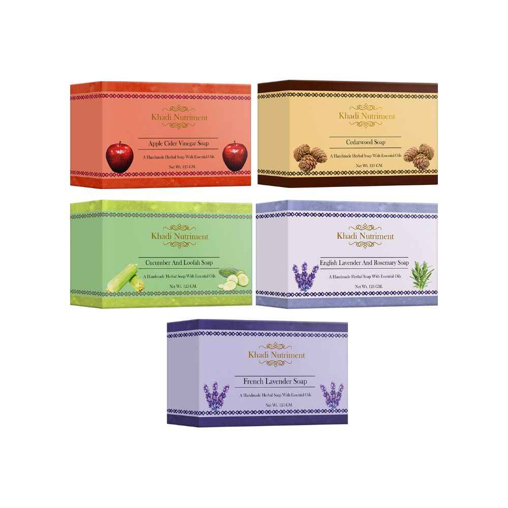 Buy Khadi Nutriment Apple Cider Vinegar, Cedarwood, Cucumber & Loofah, English Lavender & Rosemery and French Lavender Soap(125 g) each soap for men & women Pack of 5 - Purplle