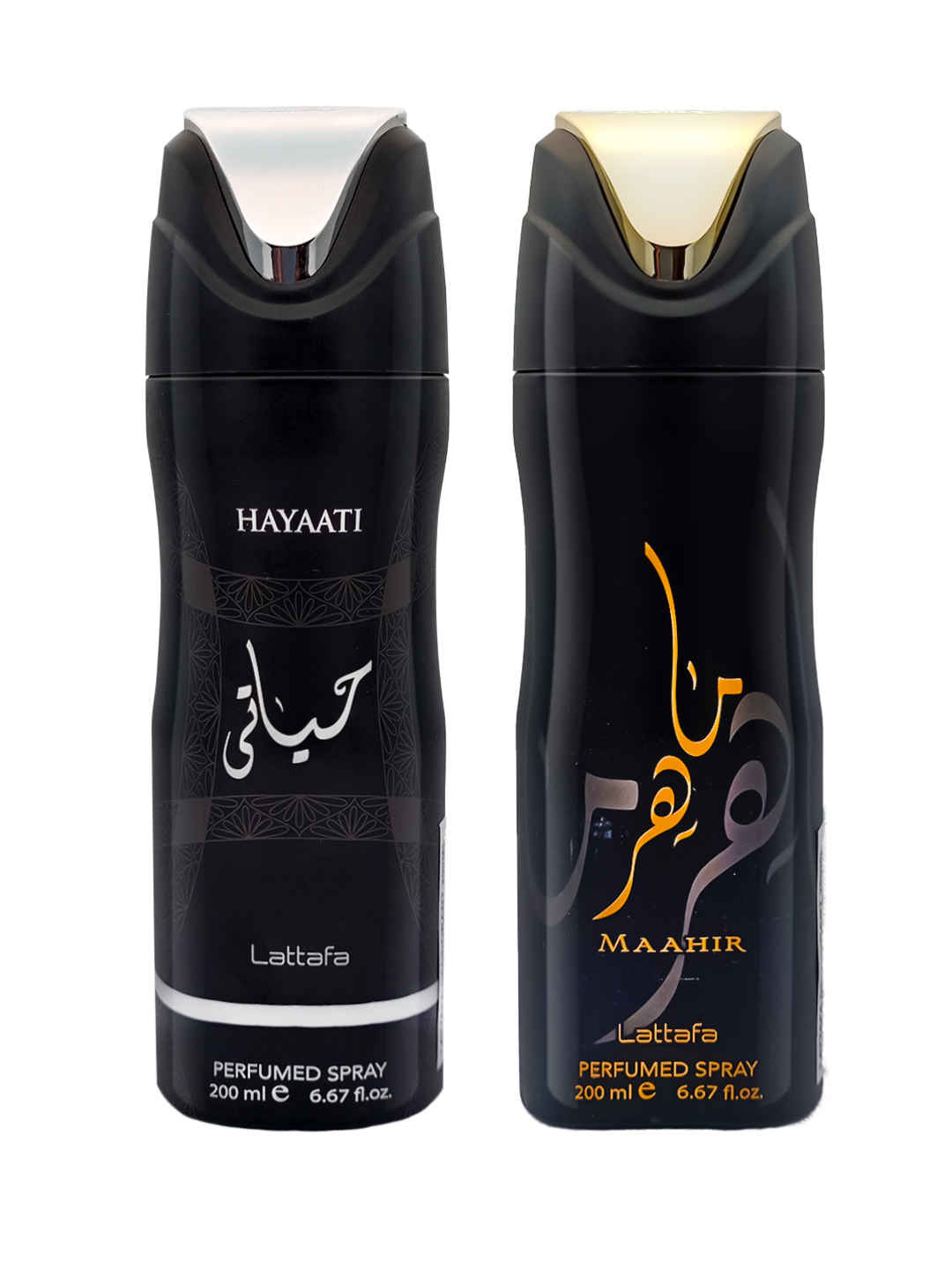 Buy Lattafa Maahir & Hayaati Deodorant Perfumed Body Spray 200ml,each (Pack of 2) - Purplle