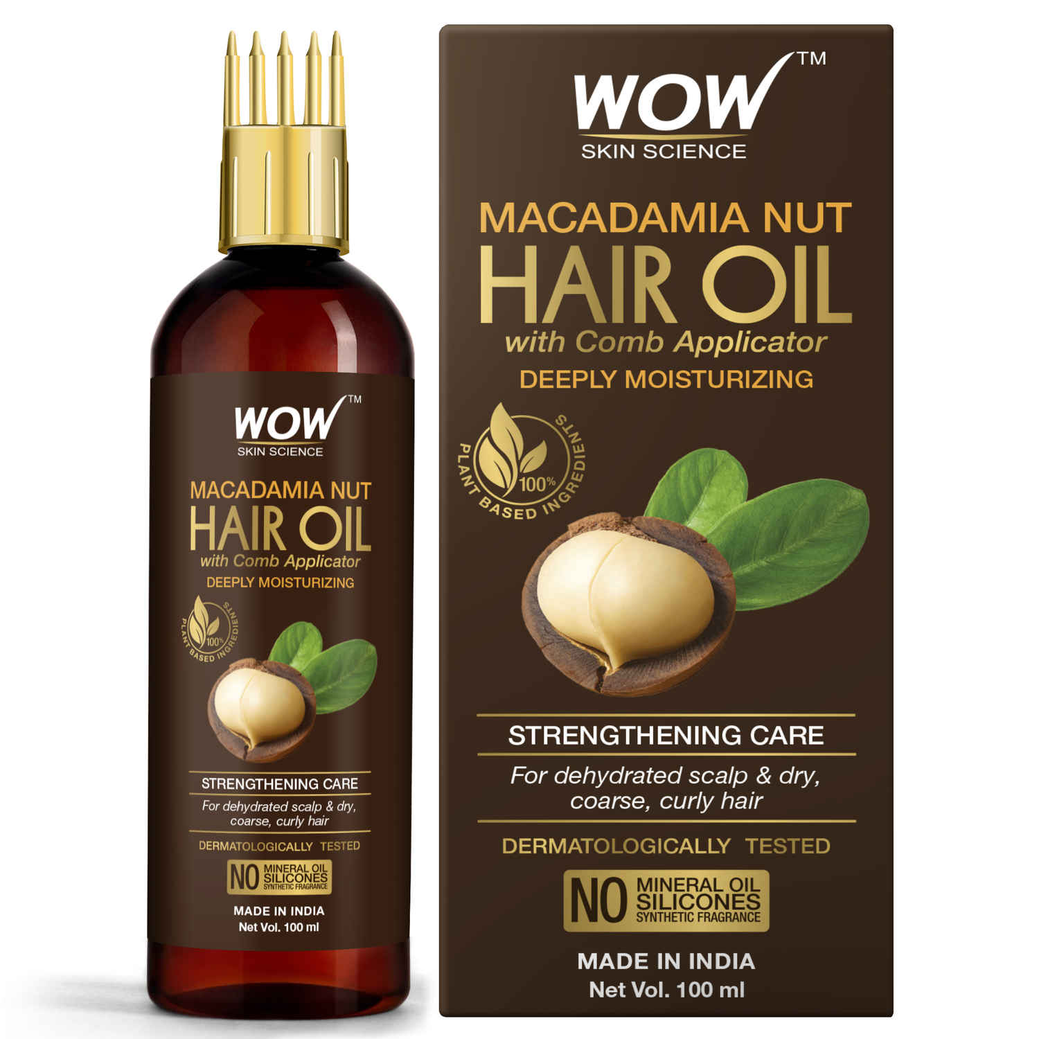 Buy WOW Skin Science Macadamia Nut Hair Oil - with Comb Applicator - Deeply Moisturizing - Strengthening Care - For Dehydrated Scalp & Dry, Curly hair - No Mineral Oil, Silicones, Synthetic Fragrance (100 ml) - Purplle