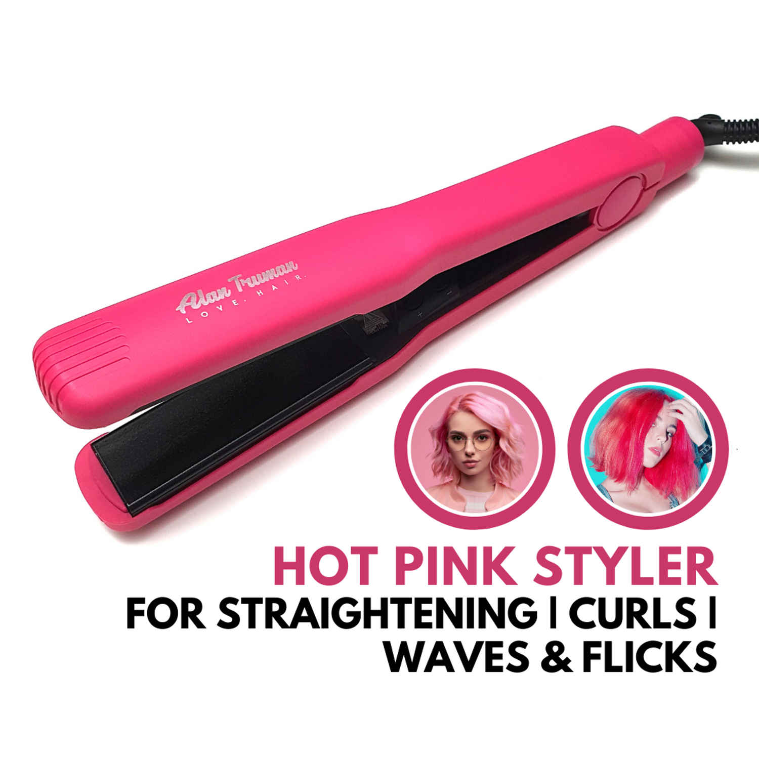 Buy Alan Truman Hot Pink Styler | Shiny Straight Hair| Semi Wide Plate Straightener| Convenient for Straightening, Curling, Waves And Flicks| 1.25 Inches Wide Plates| Auto Temperature Lock Post Selection Of Desired Temperature - Purplle