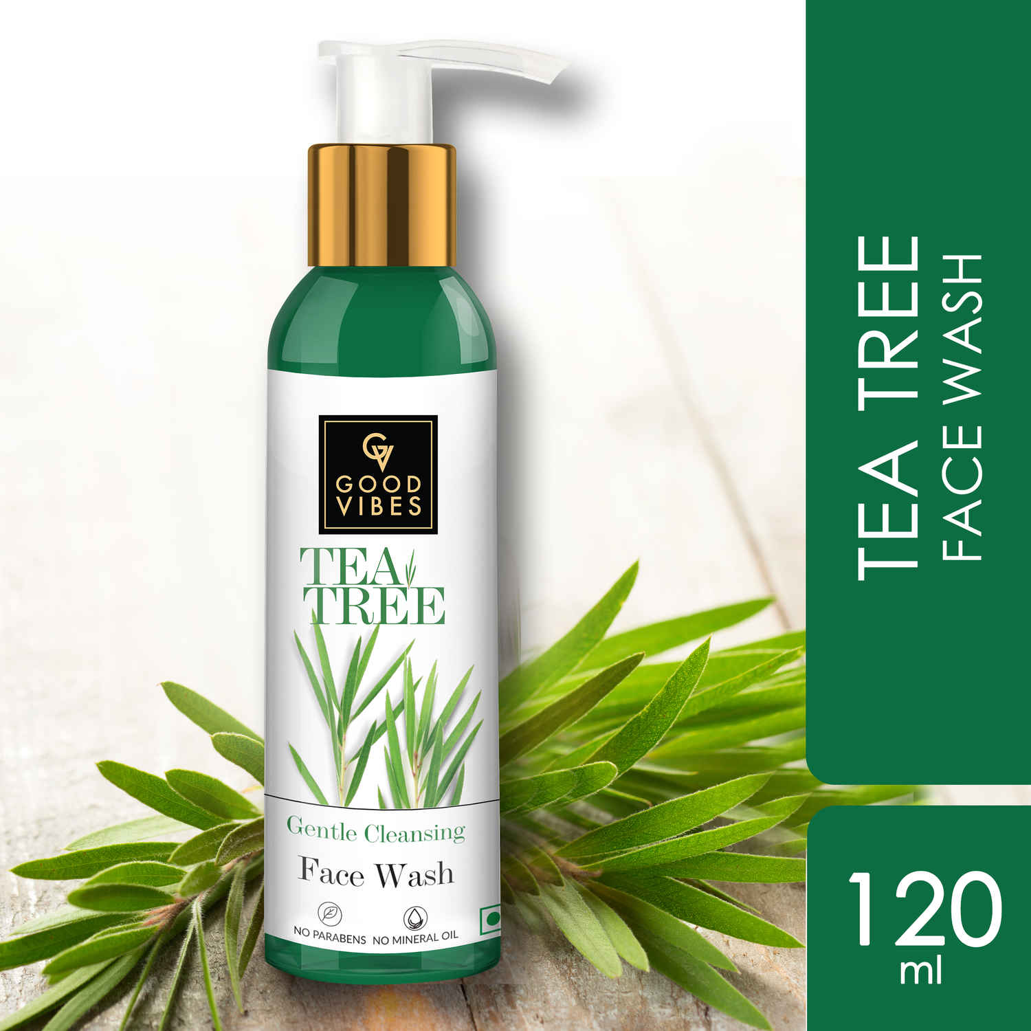 Buy Good Vibes Tea Tree Gentle Cleansing Face Wash | Oil Control, Anti Acne Face Wash For For Oily Skin | Encriched With Argan Oil | No Parabens, No Mineral, Oil No Animal Testing (120 ml) - Purplle