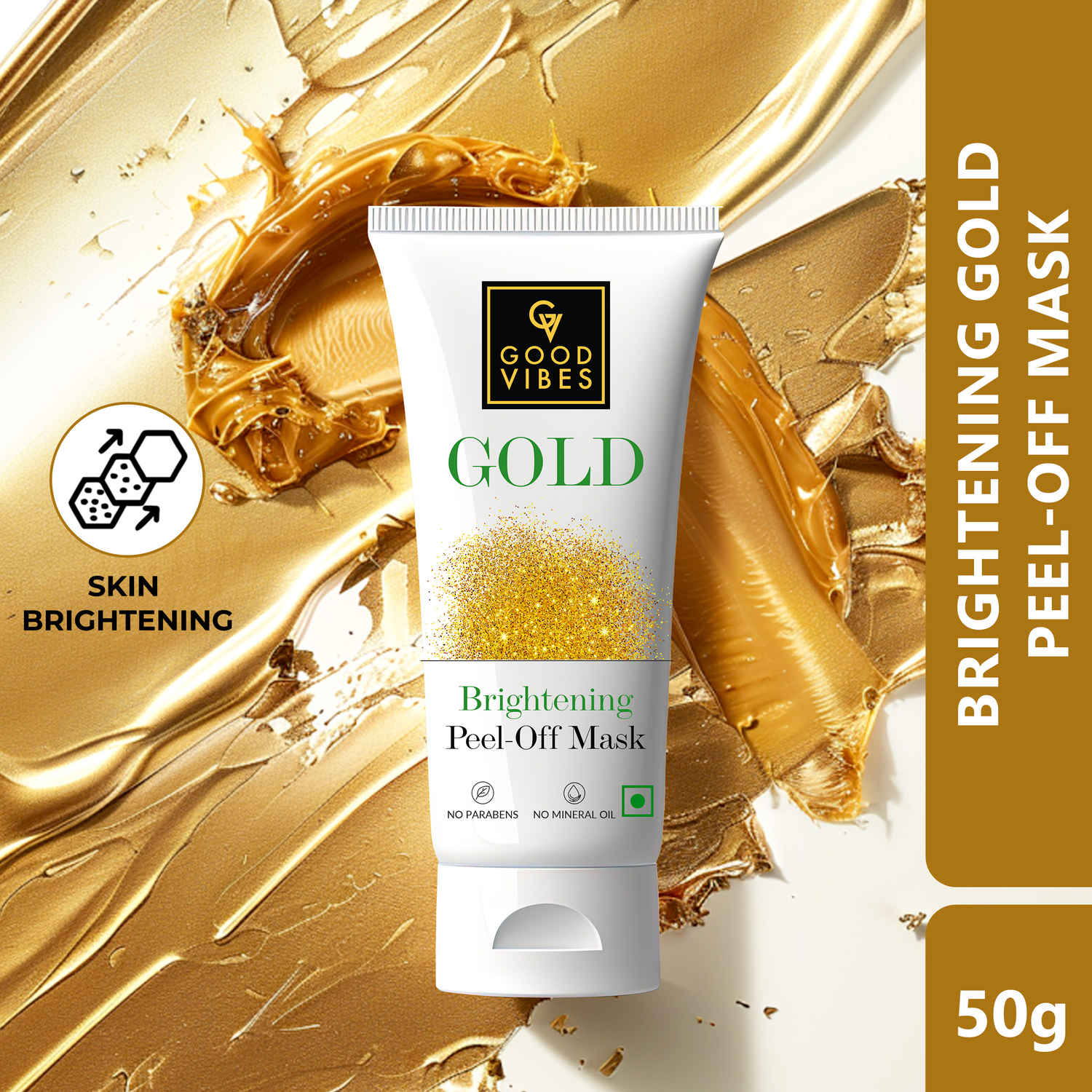 Buy Good Vibes Gold Brightening Peel Off Mask | Anti-Bacterial, Removes Acne| No Parabens, No Sulphates, No Mineral Oil, No Animal Testing (50 gm) - Purplle