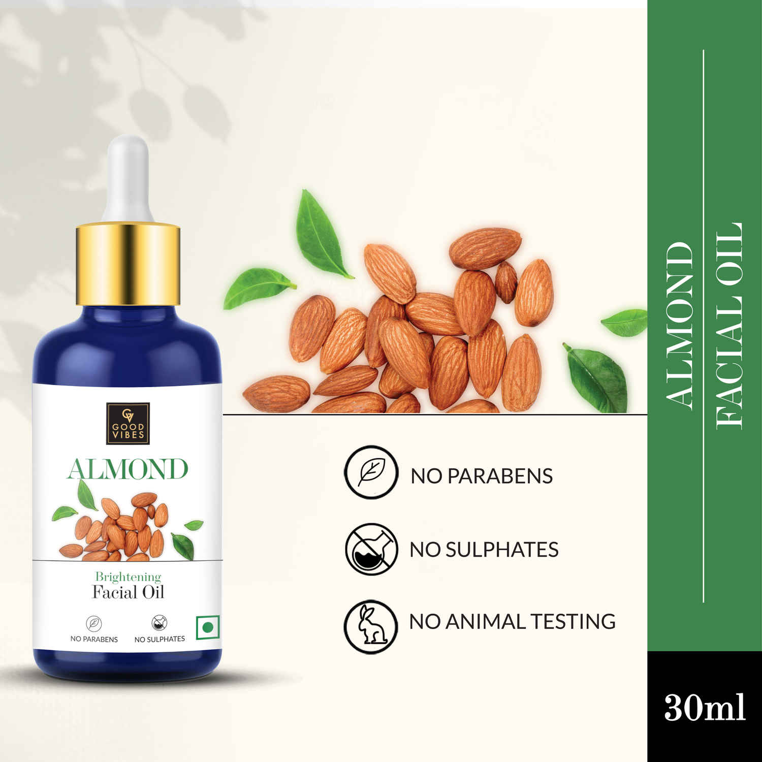 Buy Good Vibes Almond Brightening Facial Oil | Hydrating, Nourishing | No Parabens, No Sulphates, No Animal Testing (30 ml) - Purplle