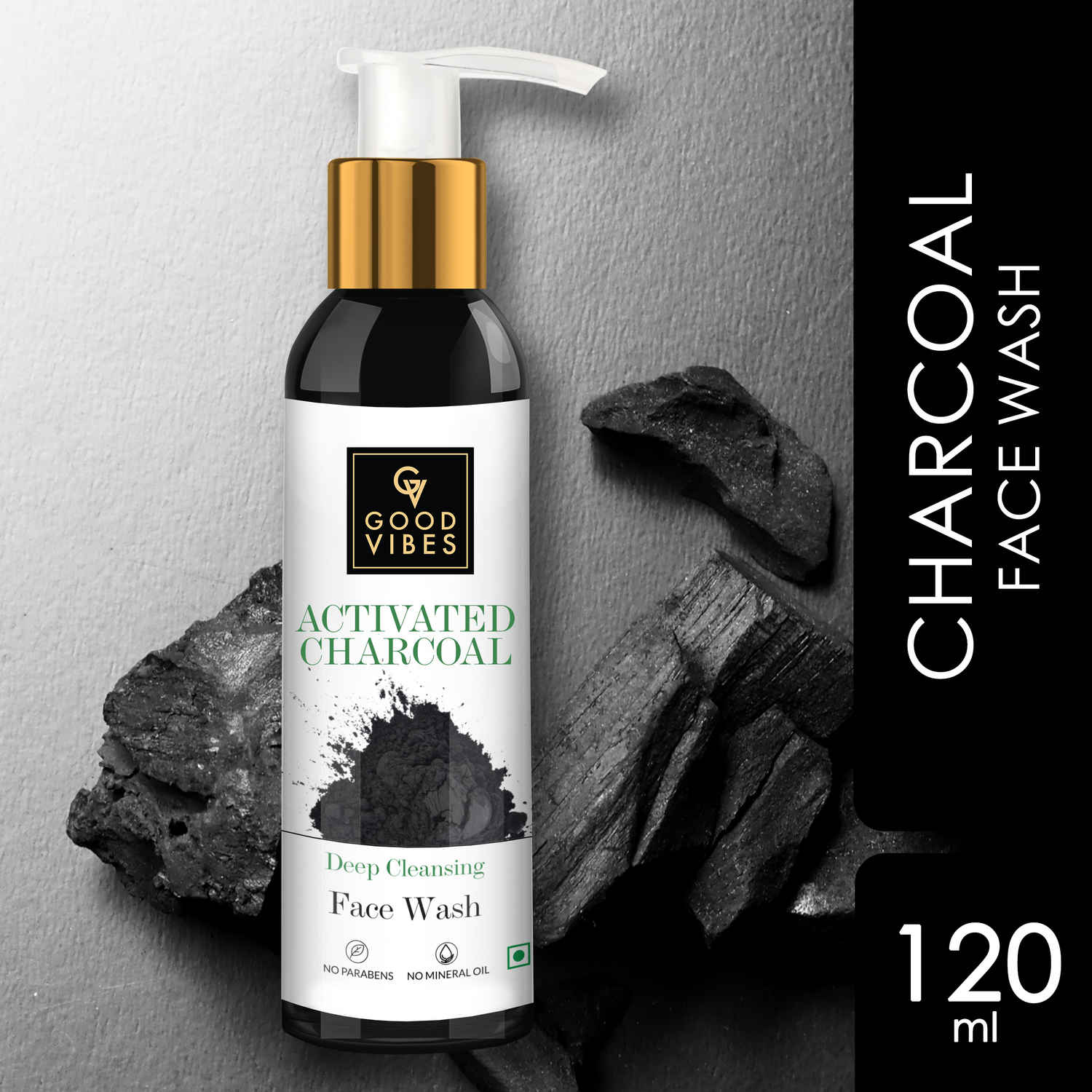 Buy Good Vibes Activated Charcoal Deep Cleansing Face Wash | Deep Pore Cleansing, Purifying | No Parabens, No Mineral Oil, No Animal Testing (120 ml) - Purplle