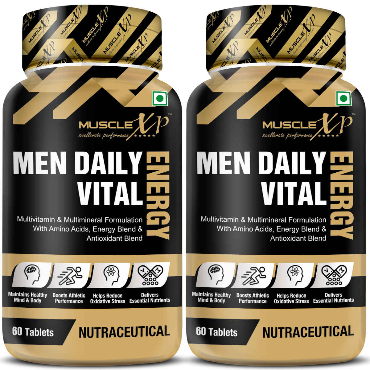 Buy MuscleXP Men Daily Vital Energy With Multivitamins, Multiminerals, Amino Acids, Caffeine and Energy Blend - 60 Tablets x Pack of 2 - Purplle