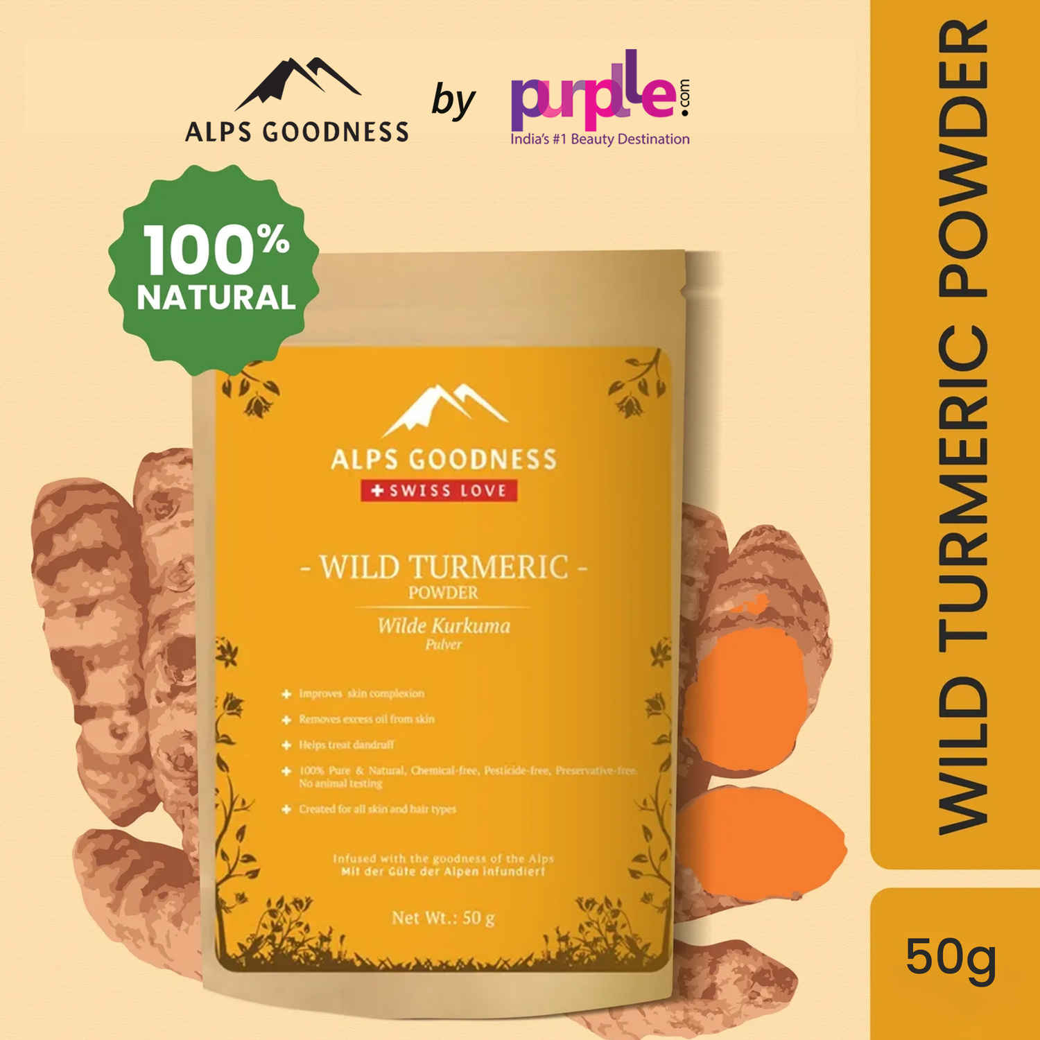Buy Alps Goodness Powder - Wild Turmeric (50 gm)| Kasturi Haldi Powder| Wild Turmeric powder| 100% Natural Powder | No Chemicals, No Preservatives, No Pesticides | Face Mask for Even Toned Skin | Face Mask for Glow - Purplle
