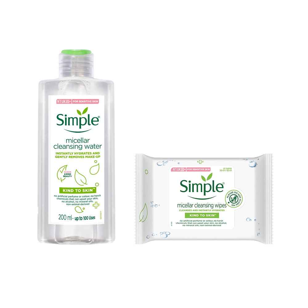 Buy Simple Kind To Skin Micellar Cleansing Water 200 ml + Micellar Cleansing Wipes 25 Wipes - Purplle