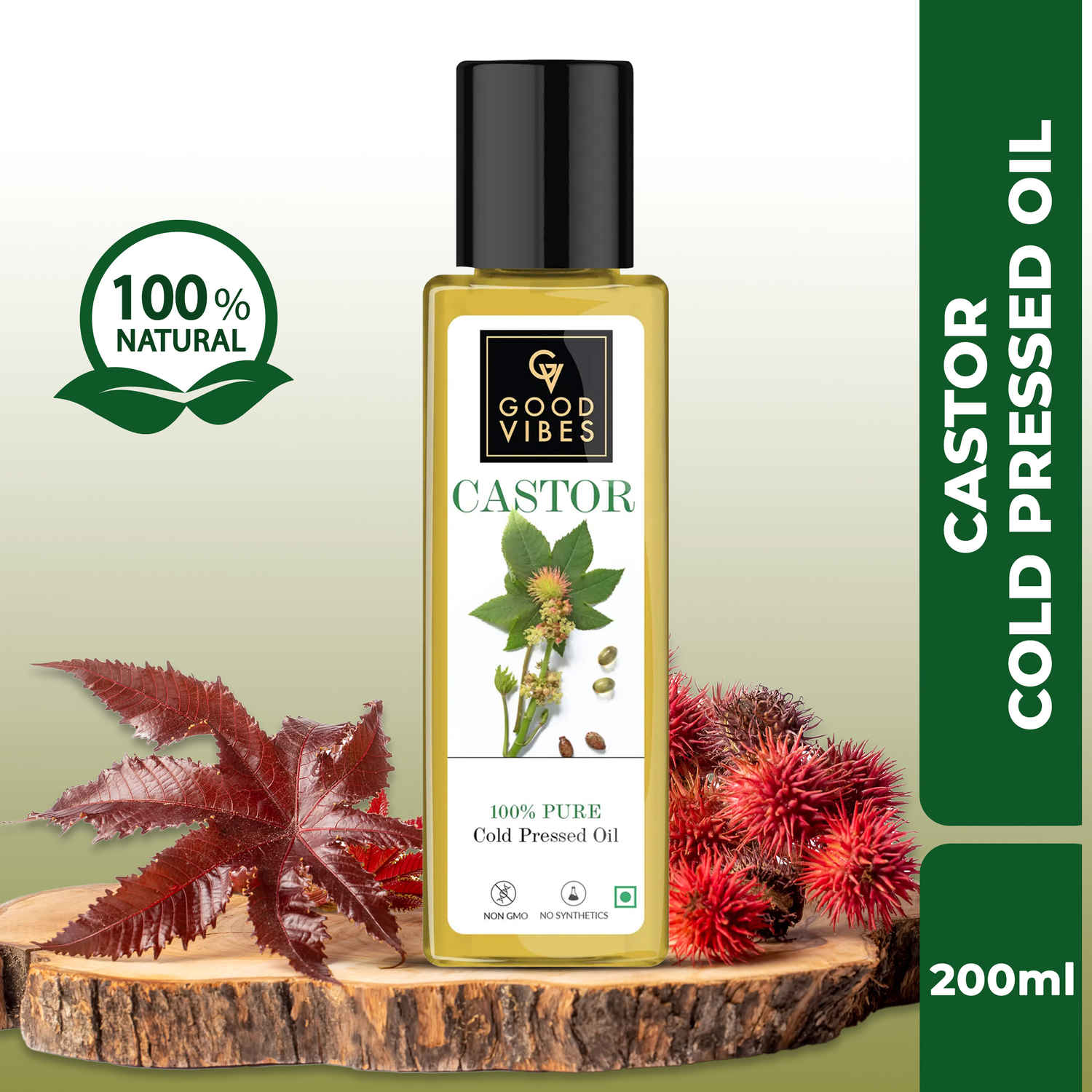 Buy Good Vibes Castor 100% Pure Cold Pressed Oil For Hair & Skin | Moisturizing, Hair Growth | No Parabens, No Sulphates, No Mineral Oil (200 ml) - Purplle