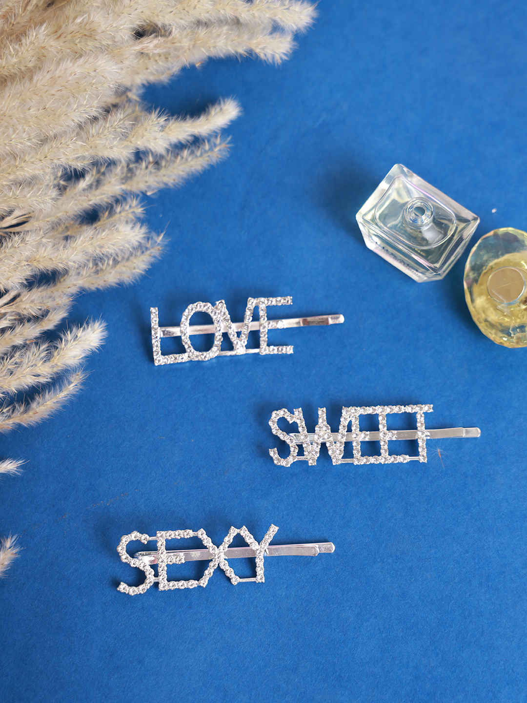 Buy Jazz And Sizzle Set Of 3 Silver-Plated American Diamond Studded Letter Party Barrette Hair Clip - Purplle