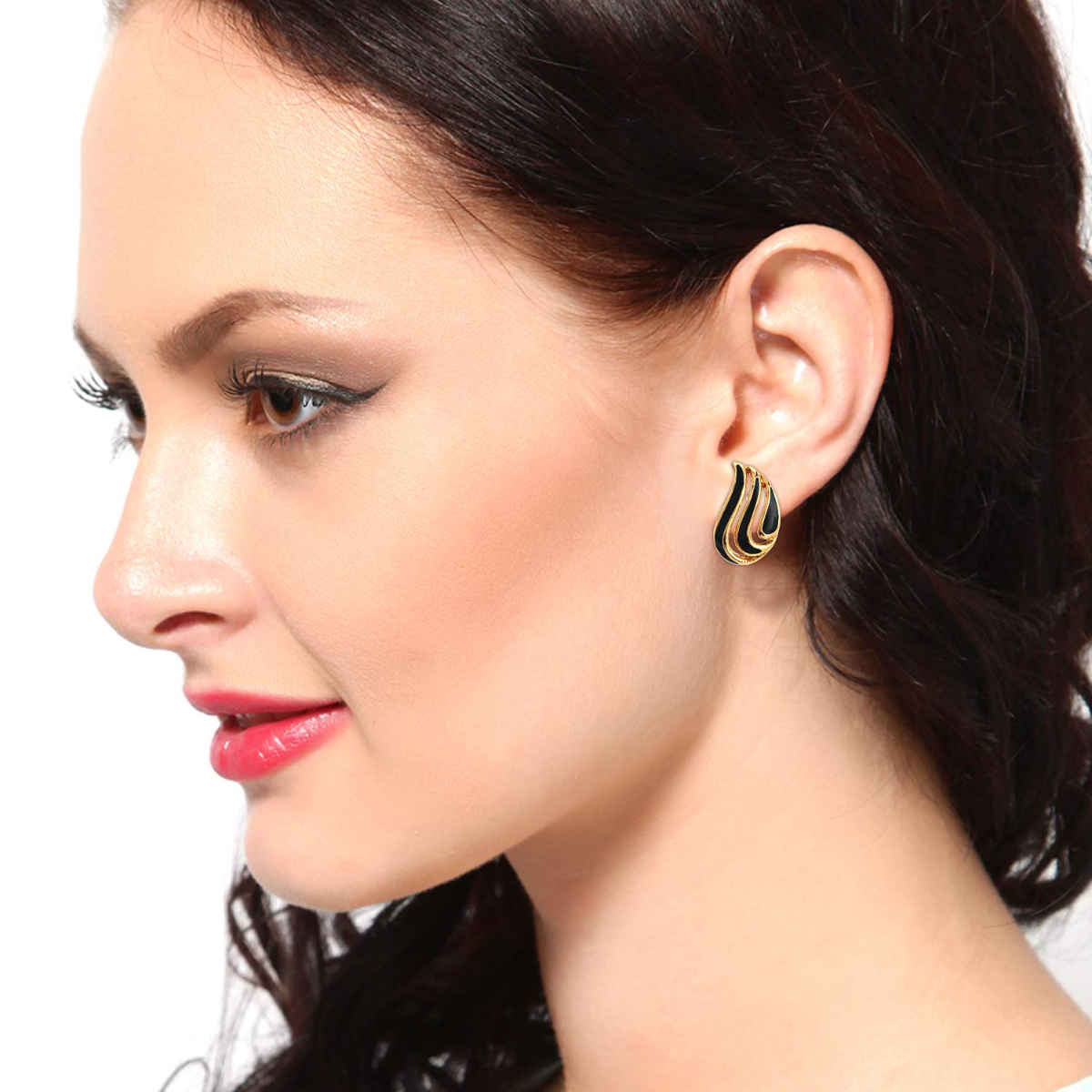 Buy Estele Gold Plated Leaf Shaped Stud Earrings with Black Enamel for Women - Purplle