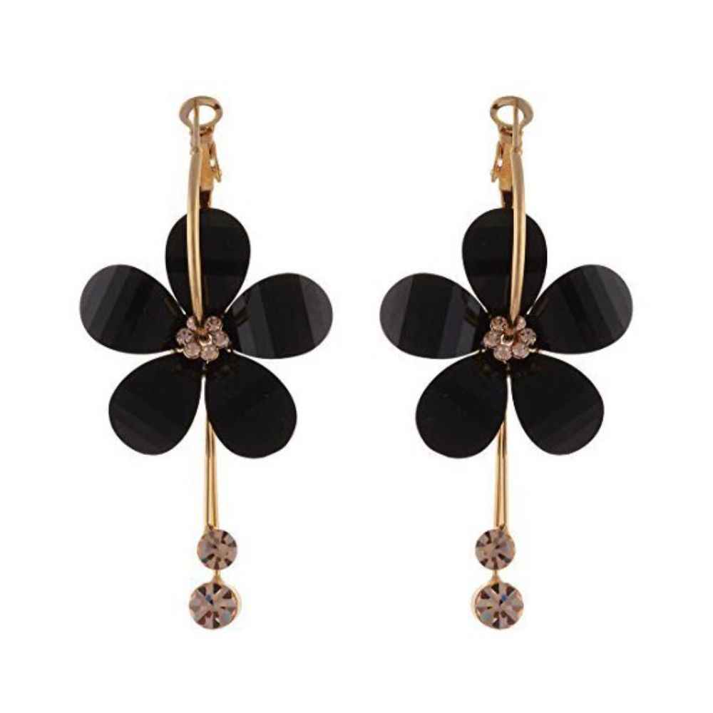 Buy Crunchy Fashion Black Crystal Flower Drops Earrings - Purplle
