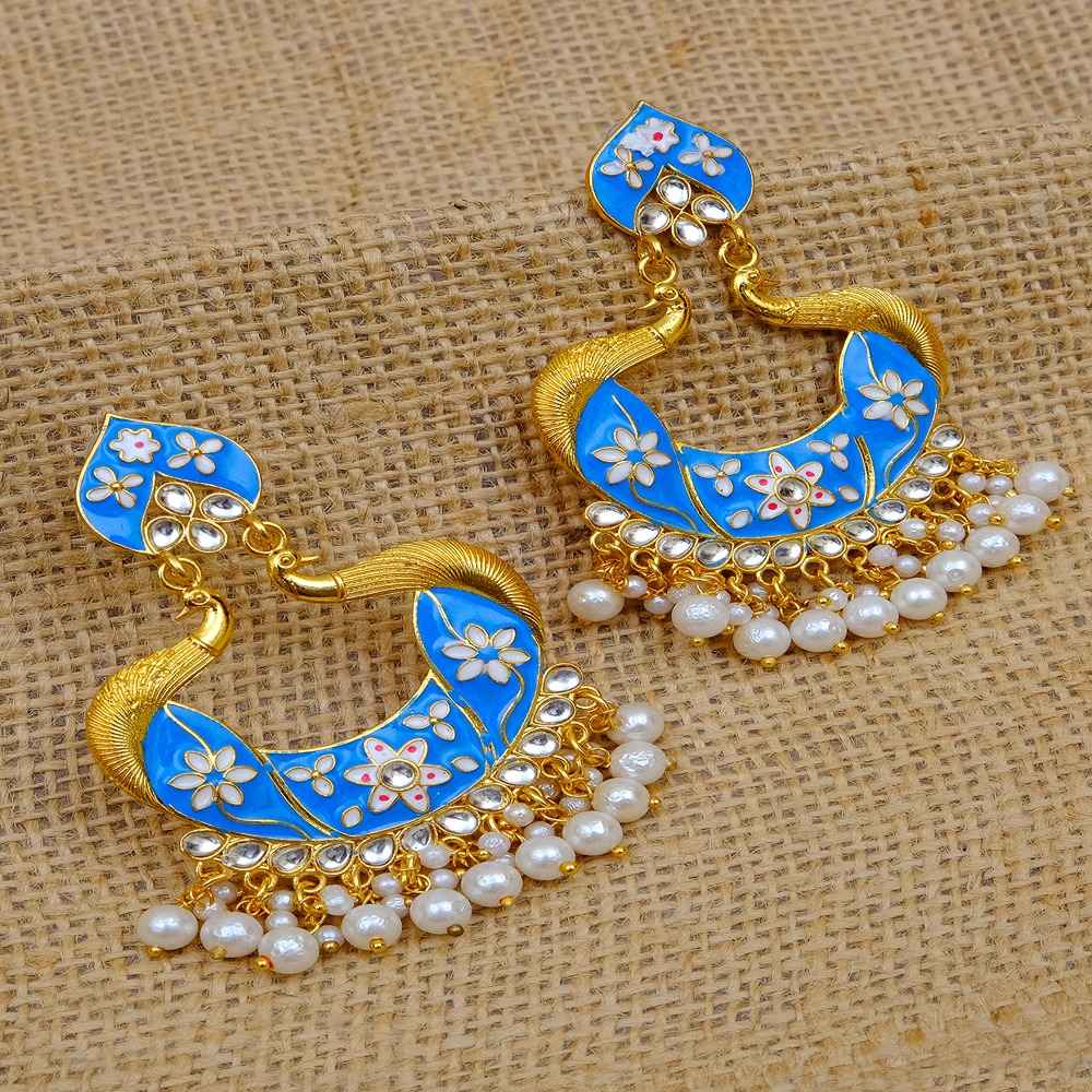 Buy Crunchy Fashion Indian Traditional Rajasthan Blue Meenakari Ethnic Peacock Trendy Stylish Earring RAE0885 - Purplle