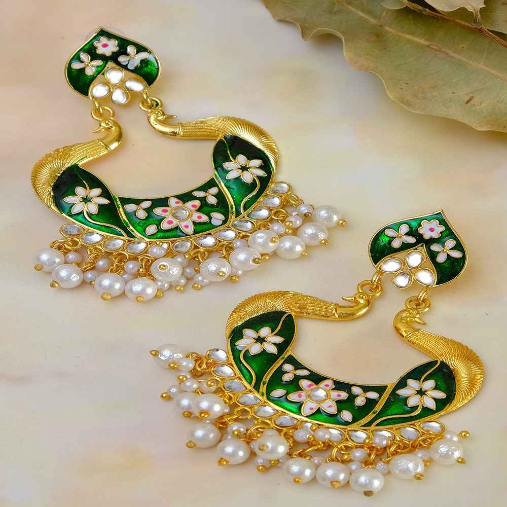 Buy Crunchy Fashion Indian Traditional Rajasthan Green Meenakari Ethnic Peacock Trendy Stylish Earring RAE0887 - Purplle