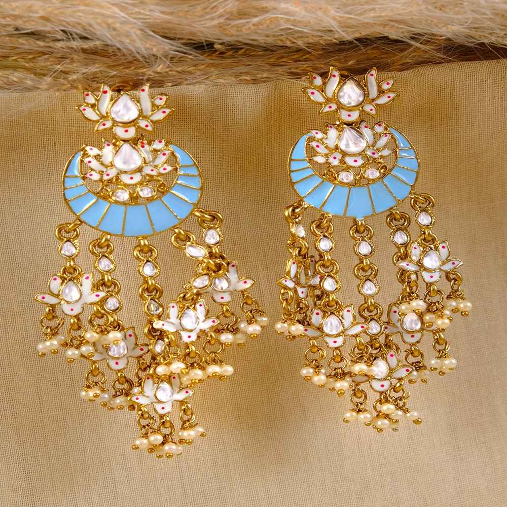 Buy Crunchy Fashion Indian Ethnic Hand Crafted Meenakari Lotus Sky Blue Chandbali Earring Set RAE0898 - Purplle