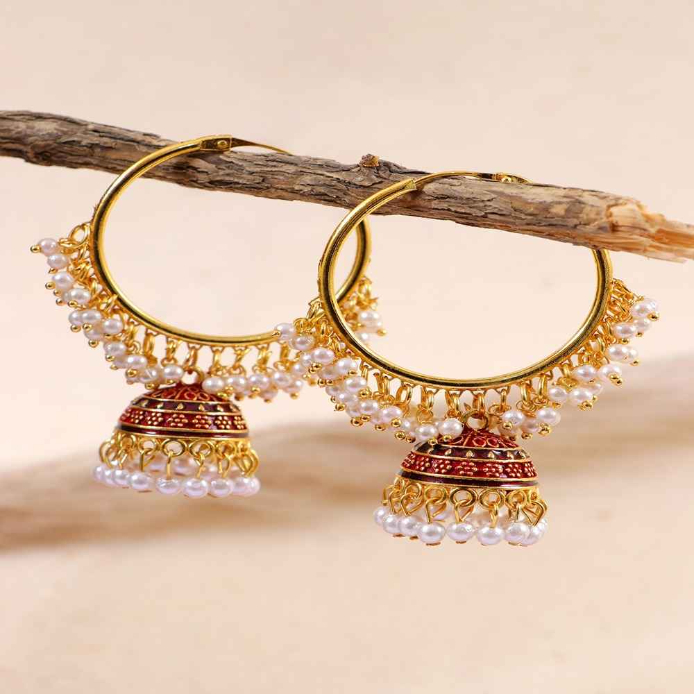 Buy Crunchy Fashion Indian Traditional Meenakari Kundan Studded Maroon Jhumka Hoop Style Earrings RAE1363 - Purplle
