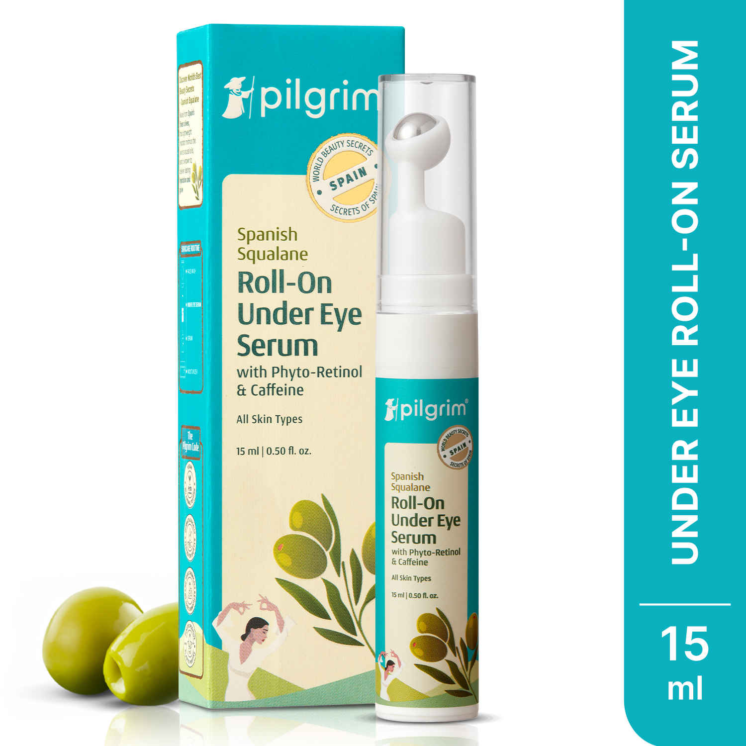 Buy Pilgrim Squalane Roll-On Under Eye Cream Serum For Dark Circles, Puffiness & Wrinkles For Women & Men With Phyto-retinol & Caffeine (15 ml) - Purplle