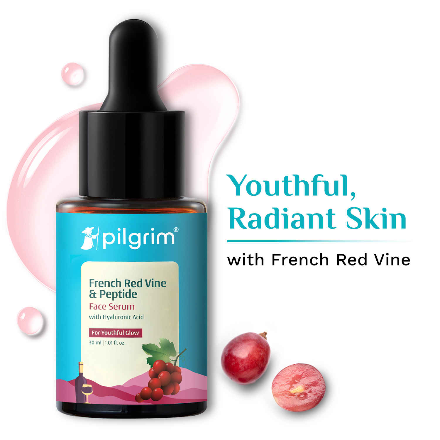 Buy Pilgrim French Red Vine Face Serum with Peptides & Hyaluronic Acid for Youthful Glow Anti-Ageing | Hydrating & Nourishing 30 ml - Purplle